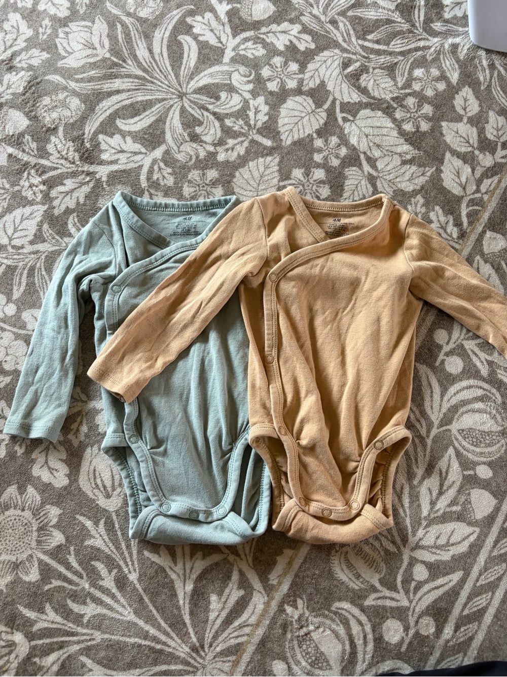 H&M Wrap Long-Sleeve Bodysuits in Sage Green and Warm Tan